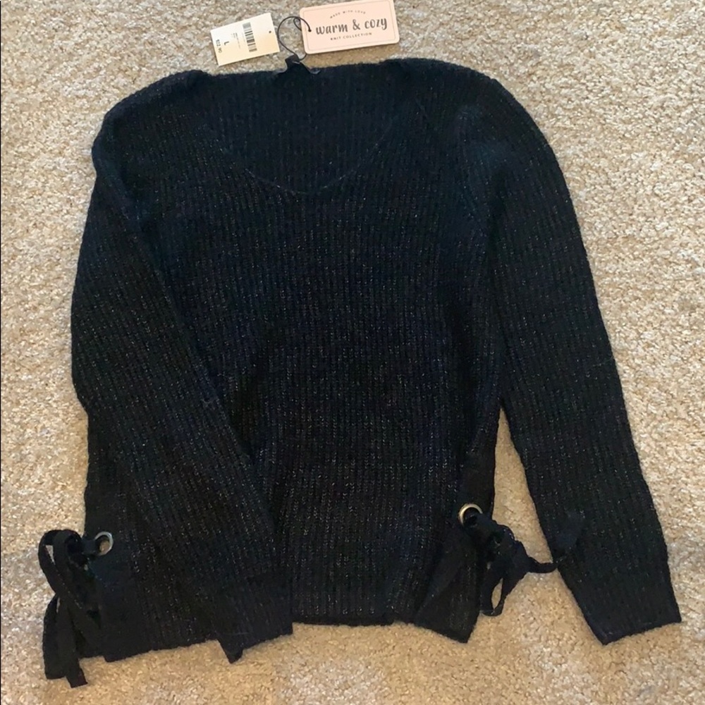 NWT Cozy black knit sweater with side ties!
